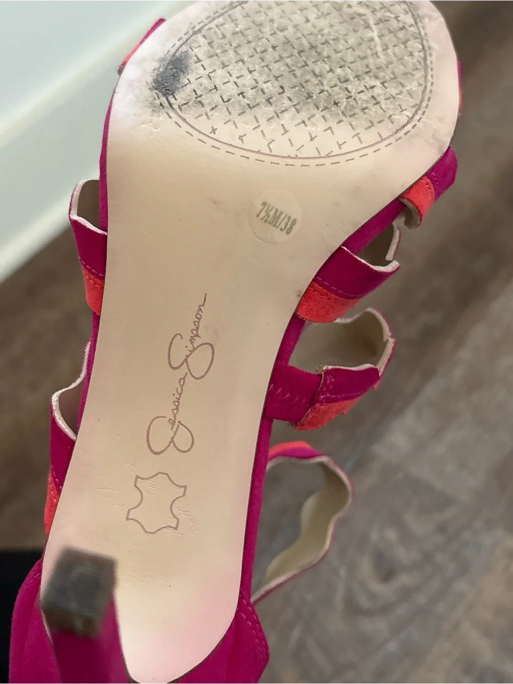 Jessica Simpson Pink and Coral Scalloped High Heel Sandals